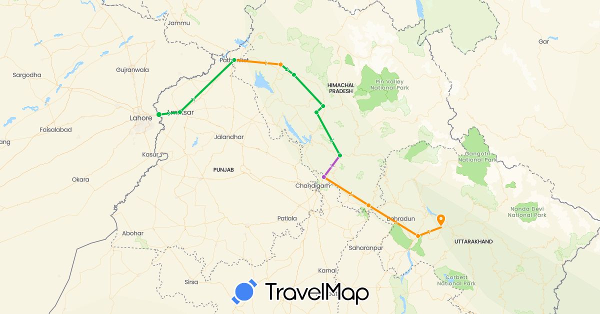 TravelMap itinerary: driving, bus, train, hitchhiking in India (Asia)